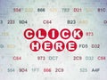 Web development concept: Click Here on Digital Data Paper background Royalty Free Stock Photo