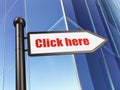 Web development concept: sign Click Here on Building background Royalty Free Stock Photo