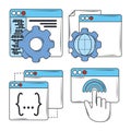 web development digital software coding, experience and interaction icons