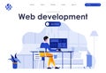 Web development flat landing page. Frontend developer working at workplace scene with header. UI UX usability design, website Royalty Free Stock Photo