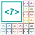 Web development with hammer flat color icons with quadrant frames