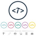 Web development with hammer flat color icons in round outlines