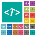 Web development with hammer square flat multi colored icons