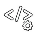 Web Development, icon in line design. Web development, Website design, Front-end, Back-end, HTML, CSS, JavaScript on Royalty Free Stock Photo