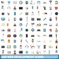 100 web development icons set, cartoon style