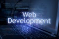 Web development inscription against laptop and code background. Learn web development programming language, computer courses, Royalty Free Stock Photo