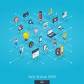 Web development integrated 3d icons. Digital network isometric interact concept.