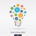 Web development integrated thin line icons. Digital neural network concept. Idea, solution in light bulb shape. Royalty Free Stock Photo