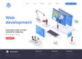 Web development isometric landing page. Full stack development, software engineering, design and programming isometry Royalty Free Stock Photo