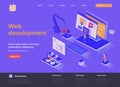 Web development isometric landing page. Full stack development, software engineering, design and programming isometry web page. Royalty Free Stock Photo