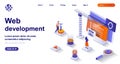 Web development isometric landing page. Development of interface site code isometry concept. Developers coding, testing page 3d Royalty Free Stock Photo