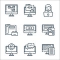 Web development line icons. linear set. quality vector line set such as backend, chat, api, report, jsp, plugin, developer, error Royalty Free Stock Photo