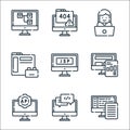 Web development line icons. linear set. quality vector line set such as backend, chat, api, report, jsp, plugin, developer, error