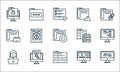 Web development line icons. linear set. quality vector line set such as binary, coding, developer, video, search, plugin, server,