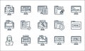 Web development line icons. linear set. quality vector line set such as html, map, developer, jsp, landing page, domain, settings