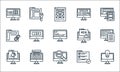 Web development line icons. linear set. quality vector line set such as idea, seo, promotion, testing, guidelines, link, error,