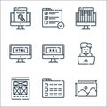 web development line icons. linear set. quality vector line set such as image, menu, wireframe, developer, xml, html, guidelines, Royalty Free Stock Photo