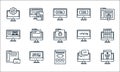 Web development line icons. linear set. quality vector line set such as login, portfolio, plugin, chat, binary, front end, website