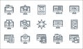 Web development line icons. linear set. quality vector line set such as report, responsive de, backend, analytics, api, login, jsp Royalty Free Stock Photo