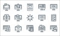 Web development line icons. linear set. quality vector line set such as report, responsive de, backend, analytics, api, login, jsp