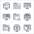 web development line icons. linear set. quality vector line set such as sitemap, login, maintenance, guidelines, alert, front end Royalty Free Stock Photo