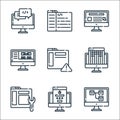 web development line icons. linear set. quality vector line set such as sitemap, login, maintenance, guidelines, alert, front end