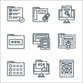 web development line icons. linear set. quality vector line set such as wireframe, error, menu, de, responsive de, website, search