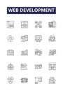 Web development line vector icons and signs. development, HTML, CSS, JavaScript, jQuery, PHP, Node, API outline vector