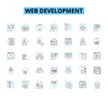 Web development linear icons set. HTML, CSS, JavaScript, PHP, Python, Ruby, TypeScript line vector and concept signs