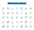 Web development linear icons set. HTML, CSS, JavaScript, PHP, Python, Ruby, TypeScript line vector and concept signs