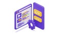 Web development and mobile application coding process illustration in isometric view Royalty Free Stock Photo