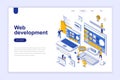 Web development modern flat design isometric concept. Developer and people concept. Landing page template. Royalty Free Stock Photo