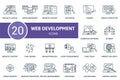 Web development outline icons set. Creative icons: project launch, cross browsing, website testing, validation, coding