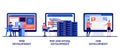 Web development, PHP and MySql, CMS content management system with tiny people. Website architecture abstract vector illustration Royalty Free Stock Photo