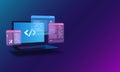 Web Development, Programming and Code Testing UI Concept with Laptop Displaying Futuristic Code Royalty Free Stock Photo