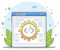 Web development programming and coding in browser window with settings gear Royalty Free Stock Photo