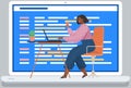 Web development. Programming languages. Programmer cartoon character developing website, coding Royalty Free Stock Photo
