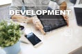 Web development tools concept on virtual screen. Programming language and scripts. PHP, SQL, HTML, Java and others. Royalty Free Stock Photo