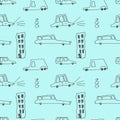 Doodle cars pattern. Seamless texture