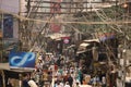 web of electrical cables in old city as typical part of Asian cities