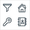 web essentials line icons. linear set. quality vector line set such as adress book, key, home