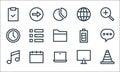web essentials line icons. linear set. quality vector line set such as cone, laptop, musical note, computer screen, calendar, time