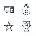 Web essentials line icons. linear set. quality vector line set such as cup, star, unlock