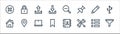 web essentials line icons. linear set. quality vector line set such as funnel, settings, bookmark, home, pen, upload, zoom out,