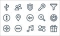 web essentials line icons. linear set. quality vector line set such as gift box, musical note, add, settings, minus, information, Royalty Free Stock Photo