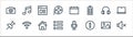 web essentials line icons. linear set. quality vector line set such as mute, warning, menu, push pin, headphone, browser, calendar Royalty Free Stock Photo