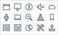web essentials line icons. linear set. quality vector line set such as upload, pie chart, menu, settings, browser, microphone, Royalty Free Stock Photo