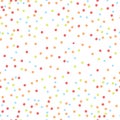 Festive colorful confetti scattered on white background, seamless vector pattern.