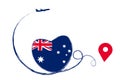 Flag Australia. Heart, love romantic travel. Symbol of airplane, air plane, aircraft, aeroplane, flying, fly jet airline.