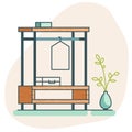 Flat icon isolated. Wooden loft wardrobe icon with a suitcase and a hanger. Flat vector closet icon.